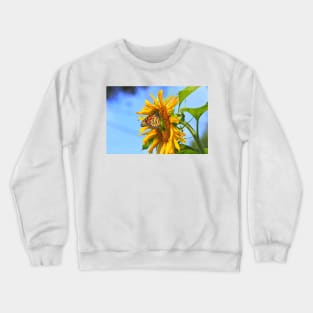 Monarch Butterfly closeup on a yellow Kansas Sunflower. Crewneck Sweatshirt